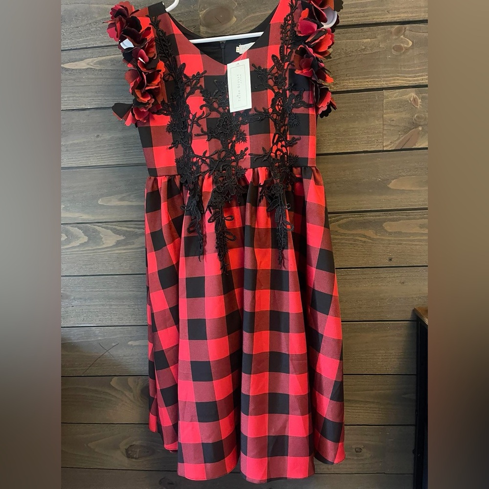 Charming Red and Black Plaid Kids Dress